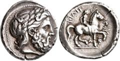 Greek KINGS OF MACEDON. Philip II, 359-336 BC. Tetradrachm (Silver, 27 mm, 14.52 g, 4 h), Amphipolis, struck under Philip II or Alexander III, circa 342/1-329/8. Laureate head of Zeus to right. Rev. Φ