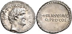 Roman Republican & Imperatorial Mark Antony, 44-30 BC. Denarius (Silver, 20 mm, 3.80 g, 12 h), with M. Junius Silanus, quaestor pro consule. Military mint moving with Antony, probably Athens, summer 3