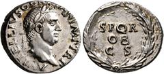 Roman Imperial Vitellius, 69. Denarius (Silver, 18 mm, 3.50 g, 6 h), Rome, circa late April–20 December 69. A VITELLIVS GERMAN IMP TR P Laureate head of Vitellius to right. Rev. S P Q R / OB / C S wit