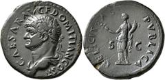 Roman Imperial Domitian, as Caesar, 69-81. Dupondius (Orichalcum, 27 mm, 12.77 g, 7 h), Rome, 73-74. CAESAR AVG F DOMITIAN COS II Laureate and draped bust of Domitian to left. Rev. FELICITAS PVBLICA /