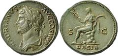 Roman Imperial Hadrian, 117-138. Sestertius (Orichalcum, 32 mm, 30.88 g, 6 h), Rome, 134-138. HADRIANVS• AVG COS III P P Laureate and draped bust of Hadrian to left. Rev. DACIA / S - C Dacia, wearing 