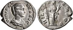 Roman Imperial Didia Clara, Augusta, 193. Denarius (Silver, 19 mm, 2.95 g, 1 h), Rome, 28 March-1 June 193. DIDIA CLARA AVG Draped bust of Didia Clara to right. Rev. HILAR TEMPOR Hilaritas standing fr