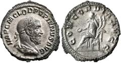 Roman Imperial Pupienus, 238. Denarius (Silver, 20 mm, 2.06 g, 1 h), Rome, circa April-June 238. IMP C M CLOD PVPIENVS AVG Laureate, draped and cuirassed bust of Pupienus to right, seen from behind. R