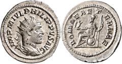 Roman Imperial Philip I, 244-249. Antoninianus (Silver, 24 mm, 4.37 g, 6 h), Rome, 244-247. IMP M IVL PHILIPPVS AVG Radiate, draped and cuirassed bust of Philip I to right, seen from behind. Rev. ROMA
