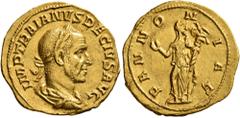 Roman Imperial Trajan Decius, 249-251. Aureus (Gold, 20 mm, 4.21 g, 1 h), Rome, 249. IMP TRAIANVS DECIVS AVG Laureate, draped and cuirassed bust of Trajan Decius to right, seen from behind. Rev. PANNO