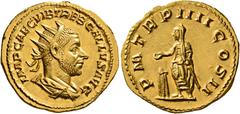 Roman Imperial Trebonianus Gallus, 251-253. Binio (Gold, 22 mm, 5.84 g, 1 h), Rome, 253. IMP CAE C VIB TREB GALLVS AVG Radiate, draped and cuirassed bust of Trebonianus Gallus to right, seen from behi