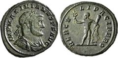 Roman Imperial Maximianus, first reign, 286-305. Sestertius (Bronze, 24 mm, 5.74 g, 7 h), Rome, 285. IMP MAXIMIANVS P F AVG Laureate, draped and cuirassed bust of Maximian to right. Rev. HERCVLI PACIF