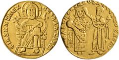 Byzantine Alexander, 912-913. Solidus (Gold, 20 mm, 4.23 g, 7 h), Constantinopolis. +IҺS XRS RЄX RЄςҺAҺTIЧm Christ, nimbate, seated facing on throne, wearing tunic and pallium, raising his right hand 