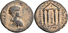 Roman Provincial PONTUS. Neocaesarea. Geta, as Caesar, 198-209. Tetrassarion (Bronze, 31 mm, 13.00 g, 12 h), CY 146 = 209/10. Π CЄΠ ΓЄTAC KAIC Bare-headed, draped and cuirassed bust of Geta to right, 