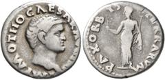 Roman Imperial Otho, 69. Denarius (Silver, 17 mm, 3.22 g, 5 h), Rome, 15 January-16 April 69. IMP M OTHO CAESAR AVG TR P Bare head of Otho to right. Rev. PAX ORBIS TERRARVM Pax standing front, head to
