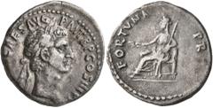 Roman Imperial Nerva, 96-98. Denarius (Silver, 18 mm, 3.29 g, 7 h), Rome, 97. [IMP NERVA] CAES AVG P M TR P COS III P [P] Laureate head of Nerva to right. Rev. FORTVNA P R Fortuna seated left, holding