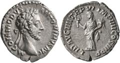 Roman Imperial Commodus, 177-192. Denarius (Silver, 19 mm, 3.22 g, 6 h), Rome, 181. M COMMODVS ANTONINVS AVG Laureate head of Commodus to right. Rev. LIB AVG IIII TR P VI IMP IIII COS III P P Liberali