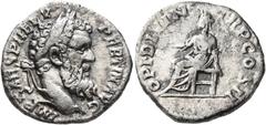 Roman Imperial Pertinax, 193. Denarius (Silver, 18 mm, 2.44 g, 6 h), Rome. IMP CAES P HELV PERTIN AVG Laureate head of Pertinax to right. Rev. OPI•DIVIN TR P COS II Ops seated left, holding two grain 