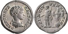 An old Swiss collection Geta, as Caesar, 198-209. Denarius (Silver, 18 mm, 3.24 g, 1 h), Rome, 202-203. P SEPT GETA CAES PONT Bare-headed and draped bust of Geta to right, seen from behind. Rev. PRINC