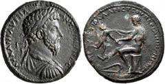 Roman Provincial MYSIA. Pergamum. Marcus Aurelius, 161-180. Tetrassarion (Bronze, 34 mm, 23.20 g, 1 h), T. Claudius Aristeos, strategos. AY KAI M AYPHΛI ANTΩNЄINOC Laureate, draped and cuirassed bust 