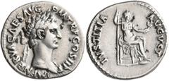 Roman Imperial Nerva, 96-98. Denarius (Silver, 19 mm, 3.21 g, 7 h), Rome, 96. IMP NERVA CAES AVG P M TR P COS II P P Laureate head of Nerva to right. Rev. IVSTITIA AVGVST Justitia seated right, holdin