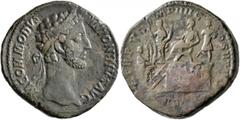 Roman Imperial Commodus, 177-192. Sestertius (Orichalcum, 31 mm, 26.00 g, 12 h), Rome, 181. M COMMODVS ANTONINVS AVG Laureate head of Commodus to right. Rev. TR P VI IMP IIII COS III P P / [S] - C / [