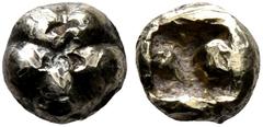 Greek IONIA. Uncertain. Circa 600-550 BC. 1/48 Stater (Electrum, 5 mm, 0.21 g). Lion's paw (?). Rev. Rough incuse square. Rosen -, cf. 283 (1/24 stater). SNG Kayhan -, cf. 724 (1/24 stater). Weidauer 