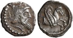 Greek CILICIA. Uncertain. 4th century BC. Hemiobol (Silver, 8 mm, 0.26 g, 9 h). Crowned and bearded head (of the Persian Great King?) to right. Rev. Forepart of pegasos to right. Göktürk -. SNG Levant