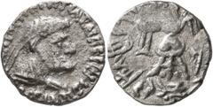 Oriental Greek BAKTRIA, Indo-Greek Kingdom. Strato II, circa 25 BC-AD 10. Drachm (Silver, 15 mm, 2.24 g, 1 h), with Strato III Philopator. Uncertain mint in Jammu-Akhnoor. BACIΛEΩC CΩTHPOC CTPATΩNOC K