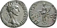 Roman Imperial Nerva, 96-98. As (Copper, 27 mm, 9.23 g, 7 h), Rome, 97. IMP NERVA CAES AVG P M TR P COS III P P Laureate head of Nerva to right. Rev. AEQVITAS AVGVST / S - C Aequitas standing front, h