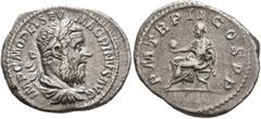 Roman Imperial Macrinus, 217-218. Denarius (Silver, 20 mm, 4.00 g, 11 h), Rome, circa March-June 218. IMP C M OPEL SEV MACRINVS AVG Laureate, draped and cuirassed bust of Macrinus to right, seen from 