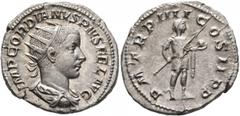 Roman Imperial Gordian III, 238-244. Antoninianus (Silver, 22 mm, 4.69 g, 1 h), Rome, 241-243. IMP GORDIANVS PIVS FEL AVG Radiate, draped and cuirassed bust of Gordian III to right, seen from behind. 