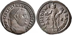 Roman Imperial Galerius, 305-311. Follis (Bronze, 25 mm, 6.93 g, 11 h), Alexandria, 308. IMP C GAL VAL MAXIMIANVS P F AVG Laureate head of Galerius to right. Rev. GENIO IMPERATORIS / X / K / Δ / ALE G