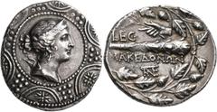 The Kleinkunst Collection MACEDON (ROMAN PROTECTORATE), Republican period. Roman embassy. Circa 148-147 BC. Tetradrachm (Silver, 30 mm, 16.86 g, 3 h), Attic standard. Diademed and draped bust of Artem