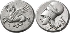 The Kleinkunst Collection CORINTHIA. Corinth. Circa 375-300 BC. Stater (Silver, 21 mm, 8.53 g, 12 h). Ϙ Pegasus flying left. Rev. Head of Athena to left, wearing laureate Corinthian helmet; below, A-P