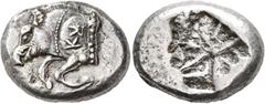 The Kleinkunst Collection DYNASTS OF LYCIA. Kybernis (?), circa 500-480 BC. Stater (Silver, 20 mm, 9.44 g). Forepart of a boar to left, ending in a pelleted vertical line; on the shoulder, K YB. Rev. 