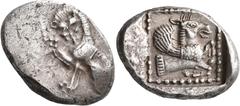 The Kleinkunst Collection DYNASTS OF LYCIA. Amm... (?), circa 480-460 BC. Stater (Silver, 24 mm, 9.39 g, 9 h). Lion seated to left, head facing and right foreleg raised. Rev. Forepart of Pegasos to ri