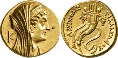 The Kleinkunst Collection PTOLEMAIC KINGS OF EGYPT. Arsinoe II, wife of Ptolemy II, died 270 BC. Mnaeion or Oktadrachm (Gold, 28 mm, 27.69 g, 12 h), Alexandria, struck under Ptolemy VI-VIII, circa 180