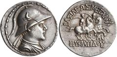 The Kleinkunst Collection BAKTRIA, Greco-Baktrian Kingdom. Eukratides I, circa 170-145 BC. Tetradrachm (Silver, 33 mm, 16.90 g, 12 h), Baktra or an uncertain mint in the Paropamisadai or Gandhara, cir