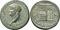 Roman Imperial Nero, 54-68. Sestertius (Orichalcum, 34 mm, 27.60 g, 7 h), Lugdunum, circa 65. NERO CLAVD CAESAR AVG GER P M TR P IMP P P Laureate head of Nero to left; globe at point of neck. Rev. PAC