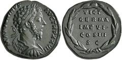 Roman Imperial Marcus Aurelius, 161-180. Sestertius (Orichalcum, 29 mm, 21.49 g, 7 h), Rome, 172-173. M ANTONINVS AVG TR P XXVII Laureate and cuirassed bust of Marcus Aurelius to right, seen from behi