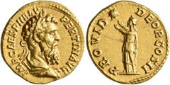 Roman Imperial Pertinax, 193. Aureus (Gold, 20 mm, 7.27 g, 6 h), Rome, 1 January-28 March 193. IMP CAES P HELV PERTIN•AVG Laureate and draped bust of Pertinax to right, seen from behind. Rev. PROVID D