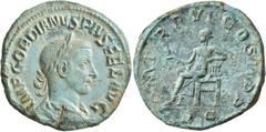Roman Imperial Gordian III, 238-244. Sestertius (Orichalcum, 30 mm, 20.39 g, 1 h), Rome, 243. IMP GORDIANVS PIVS FEL AVG Laureate, draped and cuirassed bust of Gordian III to right, seen from behind. 
