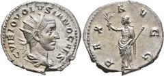Roman Imperial Volusian, as Caesar, 251. Antoninianus (Silver, 21 mm, 3.00 g, 12 h), Rome, summer 251. C VIBIO VOLVSIANO CAES Radiate and draped bust of Volusian to right, seen from behind. Rev. PAX A