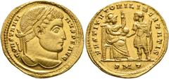 Roman Imperial Constantine I, 307/310-337. Solidus (Gold, 20 mm, 4.32 g, 12 h), Ticinum, autumn 315. CONSTANTI-NVS P F AVG Laureate head of Constantine I to right. Rev. RESTITVTORI LIBERTATIS / SMT Co