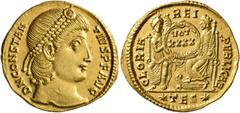 Roman Imperial Constantius II, 337-361. Solidus (Gold, 22 mm, 4.55 g, 12 h), Thessalonica, 355-360. D N CONSTAN-TIVS P F AVG Pearl-diademed head of Constantius II to right. Rev. GLORIA REI PVBLICAE / 
