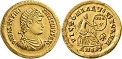 Roman Imperial Valentinian II, 375-392. Solidus (Gold, 21 mm, 4.26 g, 7 h), Antiochia, November 379. D N VALENTINI-ANVS IVN P F AVG Pearl-diademed, draped and cuirassed bust of Valentinian II to right