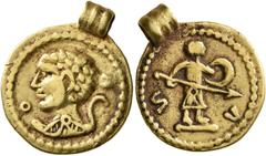 The Aurum Barbarorum Collection II UNCERTAIN GERMANIC TRIBES, Pseudo-Imperial coinage. Late 3rd-early 4th centuries. 'Quinarius' (Gold, 16 mm, 2.81 g, 1 h), 'Derived Gordian Group C'. O - Λ Bare-heade