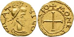 Early Medieval & Islamic MEROVINGIANS. 'Cicate'. Circa 600-650. Tremissis (Gold, 13 mm, 1.32 g, 12 h), Medulfo, moneyer. CICATE - •VICO Pearl-diademed, draped and cuirassed bust to right. Rev. MEDVLFO