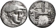 Greek THRACE. Ainos. Circa 357-342/1 BC. Drachm (Silver, 17 mm, 3.74 g, 12 h). Head of Hermes facing slightly to right, wearing petasos. Rev. AINION Archaic cult image of Hermes standing to left on th