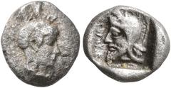 Greek DYNASTS OF LYCIA. Kherei, circa 440/30-410 BC. Obol (Silver, 9 mm, 0.63 g, 3 h), Xanthos. Head of Athena to right, wearing crested Attic helmet decorated with three olive leaves and palmette. Re