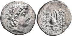 Greek SELEUKID KINGS OF SYRIA. Antiochos VI Dionysos, 144-142 BC. Drachm (Silver, 18 mm, 3.60 g, 1 h), Antiochia on the Orontes, circa 143-142. Radiate and diademed head of Antiochos VI to right. Rev.