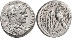 Roman Provincial MESOPOTAMIA. Edessa. Macrinus, 217-218. Tetradrachm (Billon, 24 mm, 12.29 g, 11 h). [ΑΥ Κ Μ] ΟΠЄΛ•CЄ•ΜΑΚΡЄΙΝΟC Laureate, draped and cuirassed bust of Macrinus to right, seen from behi