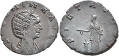 Roman Imperial Salonina, Augusta, 254-268. Antoninianus (Bronze, 20 mm, 3.10 g, 12 h), Siscia, 267-268. SALONINA AVG Diademed and draped bust of Salonina set to right on crescent. Rev. PIETAS [AVG] Pi