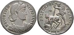 Roman Imperial Constantius II, 337-361. Follis (Silvered bronze, 24 mm, 5.71 g, 1 h), Nicomedia, 348-351. D N CONSTAN-TIVS P F AVG Pearl-diademed, draped and cuirassed bust of Constantius II to right.